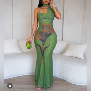 Green maxi dress with removable halter